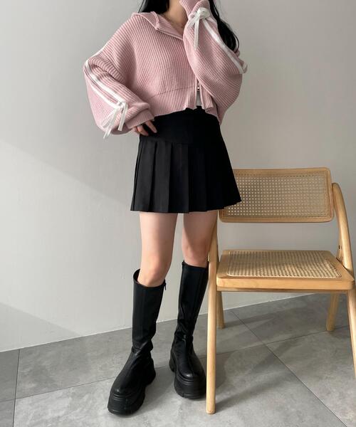 WEGO（ウィゴー）の「WEGO/ラインリボンダブルジップニットパーカー（カーディガン/ボレロ・レディース・アイボリー/ピンク/ブラック・FREE）」の18枚目の写真