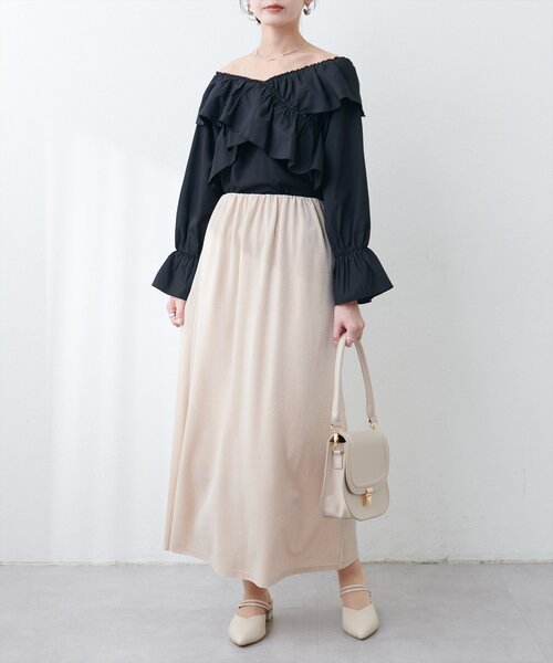 natural couture（ナチュラルクチュール）の「ベロアナロースカート（スカート・レディース・ブラウン/ライトベージュ/オフホワイト・FREE）」の19枚目の写真