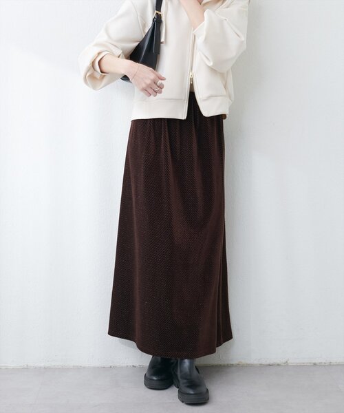 natural couture（ナチュラルクチュール）の「ベロアナロースカート（スカート・レディース・ブラウン/ライトベージュ/オフホワイト・FREE）」の15枚目の写真