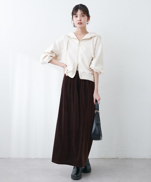 natural couture（ナチュラルクチュール）の「ベロアナロースカート（スカート・レディース・ブラウン/ライトベージュ/オフホワイト・FREE）」の13枚目の写真