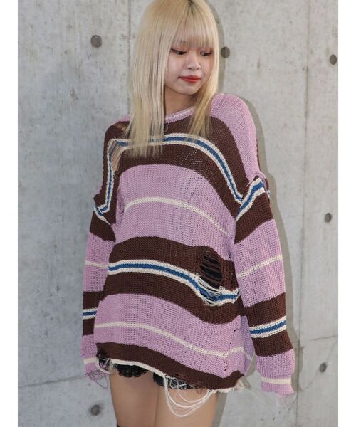 jouetie（ジュエティ）の「マルチWAYダメージニット サマーニット（ニット/セーター・レディース・アイボリー/ブラック/ピンク・MEDIUM）」の11枚目の写真