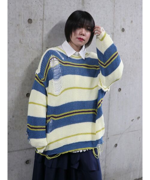 jouetie（ジュエティ）の「マルチWAYダメージニット サマーニット（ニット/セーター・レディース・アイボリー/ブラック/ピンク・MEDIUM）」の8枚目の写真