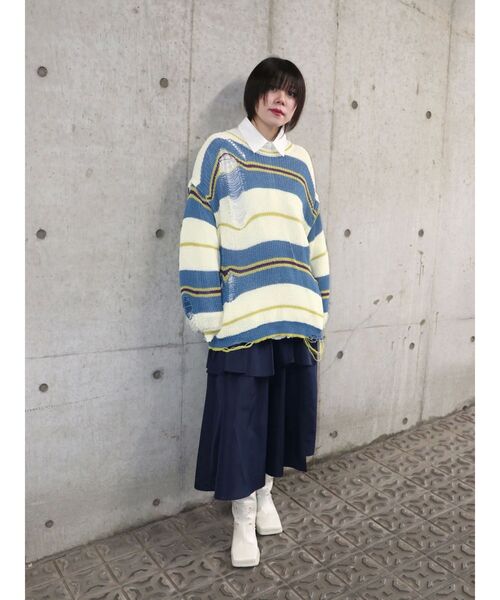 jouetie（ジュエティ）の「マルチWAYダメージニット サマーニット（ニット/セーター・レディース・アイボリー/ブラック/ピンク・MEDIUM）」の18枚目の写真