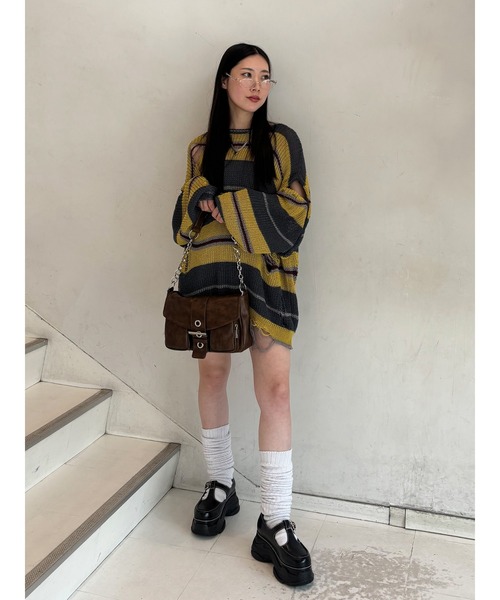 jouetie（ジュエティ）の「マルチWAYダメージニット サマーニット（ニット/セーター・レディース・アイボリー/ブラック/ピンク・MEDIUM）」の5枚目の写真