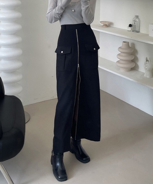 ECLIN（エクラン）の「フロントジップハイウエストロングスカート（スカート・レディース・ベージュ/ブラック・S/M/L/XL）」の4枚目の写真