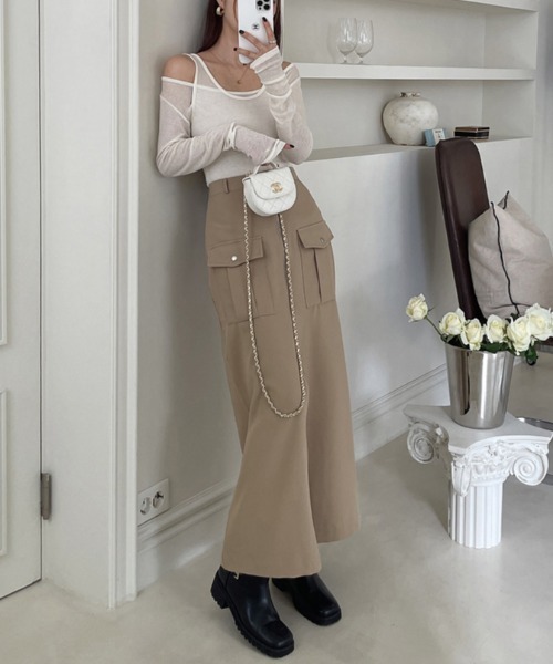 ECLIN（エクラン）の「フロントジップハイウエストロングスカート（スカート・レディース・ベージュ/ブラック・S/M/L/XL）」の8枚目の写真