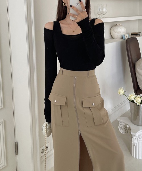 ECLIN（エクラン）の「フロントジップハイウエストロングスカート（スカート・レディース・ベージュ/ブラック・S/M/L/XL）」の10枚目の写真