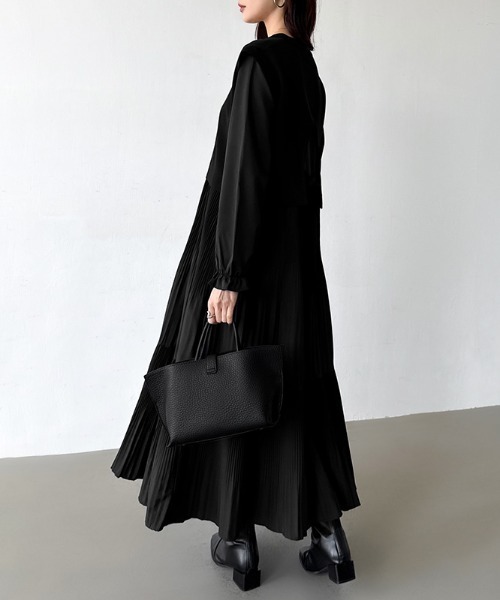 セール】バックリボンベスト付き プリーツワンピース ティアード