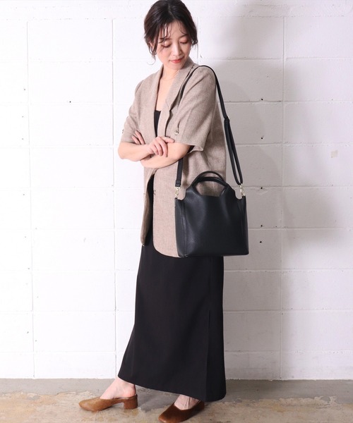 Legato Largo（レガートラルゴ）の「(LF)【Legato Largo】2ポケット レトロ シボ フェイクレザー 2WAY トートバッグ（トートバッグ・レディース・ダークブラウン/ブラック/ライトベージュ・ONE SIZE）」の4枚目の写真