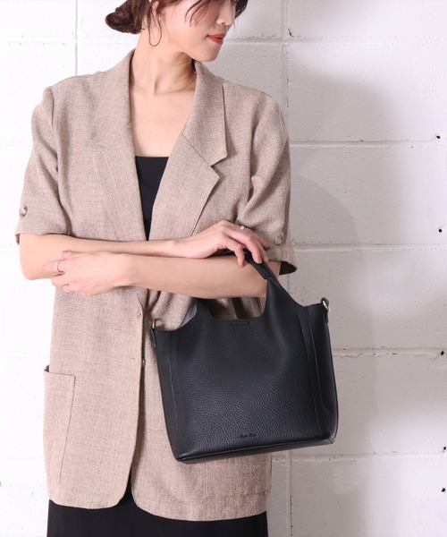 Legato Largo（レガートラルゴ）の「(LF)【Legato Largo】2ポケット レトロ シボ フェイクレザー 2WAY トートバッグ（トートバッグ・レディース・ダークブラウン/ブラック/ライトベージュ・ONE SIZE）」の5枚目の写真