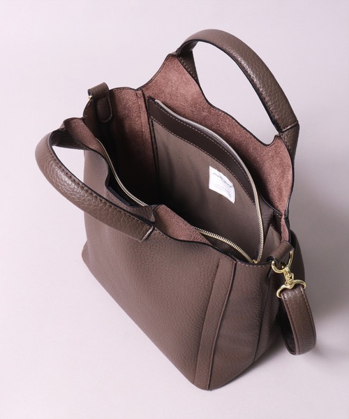 Legato Largo（レガートラルゴ）の「(LF)【Legato Largo】2ポケット レトロ シボ フェイクレザー 2WAY トートバッグ（トートバッグ・レディース・ダークブラウン/ブラック/ライトベージュ・ONE SIZE）」の20枚目の写真