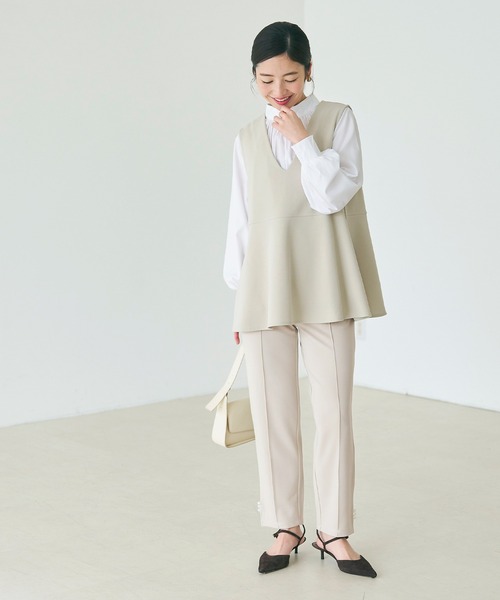 coca（coca）（コカ）の「【WEB限定セール】裾パールテーパードパンツ（スラックス・レディース・ブラック/ライトベージュ・L/M/S）」の7枚目の写真