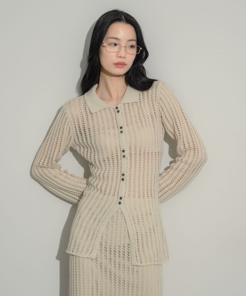 NEUNA（ヌナ）の「メッシュカーディガン（カーディガン/ボレロ・レディース・アイボリー/チャコールグレー/ブラック・FREE）」の2枚目の写真