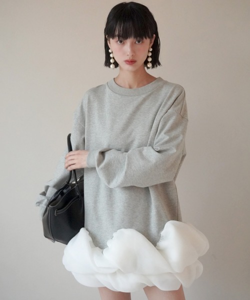 【美品】eimy istoire チュールヘムカットワンピース チュールヘムカットワンピース(F WHITE): ONEPIECE