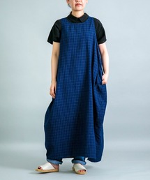 [ OMNIGOD womens / オムニゴッド ] インディゴ2重織チェック ノースリーブバルーンワンピース