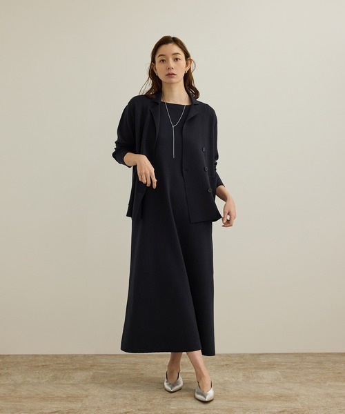 ROPE'（ロペ）の「シルクコットン総針Aラインワンピース/イージーケア（ワンピース・レディース・ネイビー/レッド・FREE）」の4枚目の写真