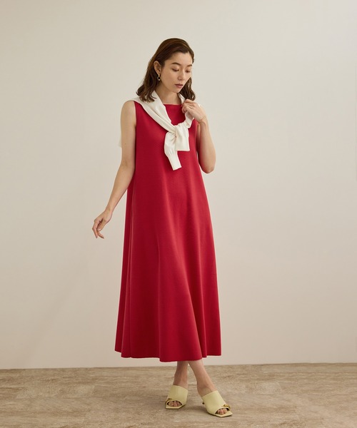 セール】シルクコットン総針Aラインワンピース/イージーケア
