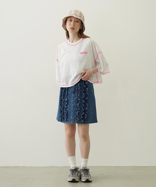 MILKFED.(ミルクフェド)の「FRILL DENIM MINI SKIRT(デニムスカート・レディース・ブラック/ライトインディゴブルー・M/S)」の6枚目の写真