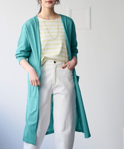 SMILE LAND（スマイルランド）の「大きいサイズ　綿混うすカルスリットロング丈カーディガン（ＵＶカット・吸汗速乾・抗菌防臭・毛玉防止）（カーディガン/ボレロ・レディース・ブラック/チャコールグレー/オフホワイト/ネイビー系/ピンク系/グリーン系/ベージュ系・L/LL/4L/5L/3L）」の5枚目の写真