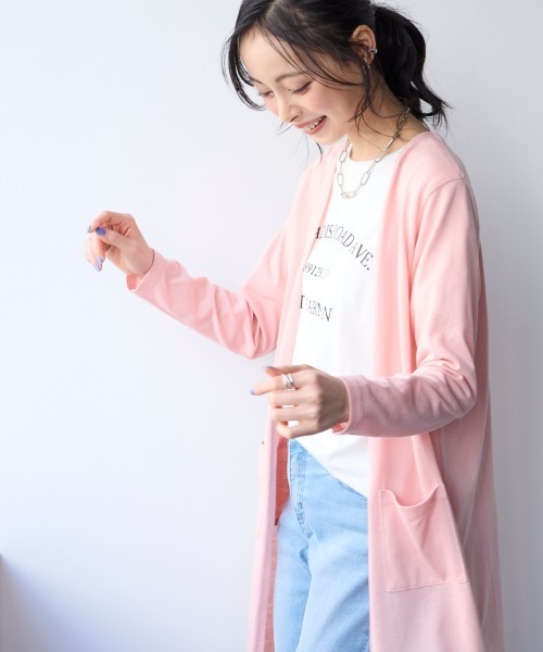 SMILE LAND（スマイルランド）の「大きいサイズ　綿混うすカルスリットロング丈カーディガン（ＵＶカット・吸汗速乾・抗菌防臭・毛玉防止）（カーディガン/ボレロ・レディース・ブラック/チャコールグレー/オフホワイト/ネイビー系/ピンク系/グリーン系/ベージュ系・L/LL/4L/5L/3L）」の14枚目の写真