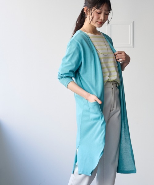 SMILE LAND（スマイルランド）の「大きいサイズ　綿混うすカルスリットロング丈カーディガン（ＵＶカット・吸汗速乾・抗菌防臭・毛玉防止）（カーディガン/ボレロ・レディース・ブラック/チャコールグレー/オフホワイト/ネイビー系/ピンク系/グリーン系/ベージュ系・L/LL/4L/5L/3L）」の16枚目の写真