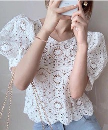 かぎ編みパフスリーブプルオーバー