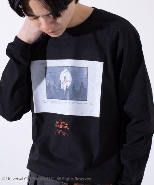 GLOSTER(グロスター)の「【GLOSTER】×【E.T.】絵コンテ Conte ロンT ロングスリーブT プリントT(Tシャツ/カットソー・メンズ・ブラック系その他/ブラック系その他2/ホワイト/ライトグレー・S/M/L)」の1枚目の写真