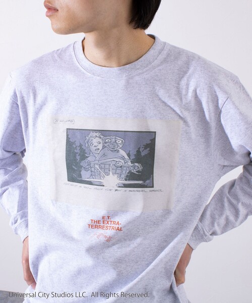 GLOSTER(グロスター)の「【GLOSTER】×【E.T.】絵コンテ Conte ロンT ロングスリーブT プリントT(Tシャツ/カットソー・メンズ・ブラック系その他/ブラック系その他2/ホワイト/ライトグレー・S/M/L)」の4枚目の写真