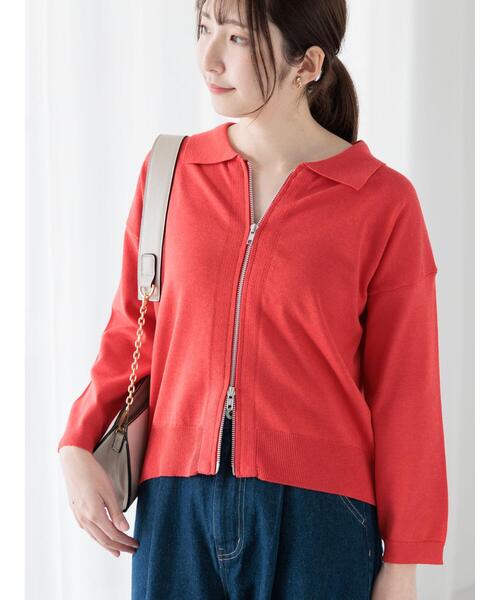 Te chichi TERRASSE（テチチテラス）の「襟付きジップカーディガン（カーディガン/ボレロ・レディース・チャコールグレー/オフホワイト/ミント/レッド・F）」の4枚目の写真