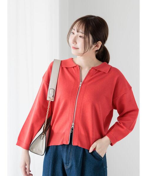 Te chichi TERRASSE（テチチテラス）の「襟付きジップカーディガン（カーディガン/ボレロ・レディース・チャコールグレー/オフホワイト/ミント/レッド・F）」の16枚目の写真