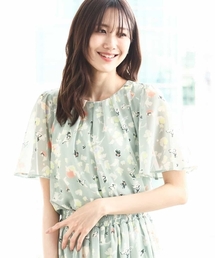 MK MICHEL KLEIN | フレアースリーブ花柄シフォンブラウス/洗える(シャツ/ブラウス)