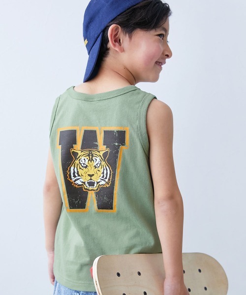 devirock（デビロック）の「綿100％ デビラボ プリントタンクトップ（タンクトップ・キッズ・ブラック系1/グレー系1/ブラック系3/グリーン系2/ブルー系1/オレンジ系1/グレー系2/グリーン系1/ブラック系2/ブルー系2・80ｃｍ/90cm/100cm/110cm/120cm/130cm/140cm/150cm/160cm）」の7枚目の写真