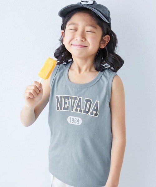 devirock（デビロック）の「綿100％ デビラボ プリントタンクトップ（タンクトップ・キッズ・ブラック系1/グレー系1/ブラック系3/グリーン系2/ブルー系1/オレンジ系1/グレー系2/グリーン系1/ブラック系2/ブルー系2・80ｃｍ/90cm/100cm/110cm/120cm/130cm/140cm/150cm/160cm）」の8枚目の写真