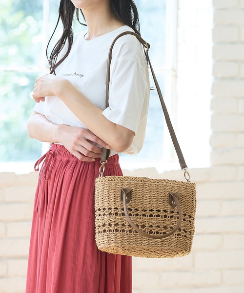 セール】編み柄入りカゴバッグ（かごバッグ）｜Honeys（ハニーズ