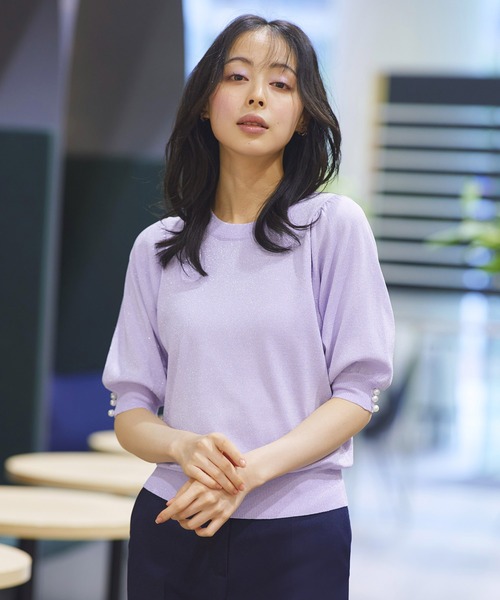 ルイルエブティック RUIRUE BOUTIQUE パールボタンラメパフニット （チャコールグレー） ルイルエブティック RUIRUE BOUTIQUE パールボタンラメパフ
