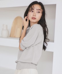RUIRUE BOUTIQUE（ルイルエブティック）の「洗える ストレッチ ｜ パールボタン ラメ パフニット ｜ レディース おしゃれ きれいめ 五分袖 オフィスカジュアル 通勤服 サマーニット ニットトップス（ニット/セーター・レディース）」
