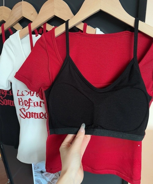 SPIGA（スピーガ）の「ﾛｺﾞﾌﾟﾘﾝﾄﾚｲﾔｰﾄﾞｲﾝﾅｰﾌﾞﾗﾄｯﾌﾟ付半袖ﾄｯﾌﾟｽ（その他トップス・レディース・ブラック/イエロー/ホワイト/レッド・FREE）」の5枚目の写真