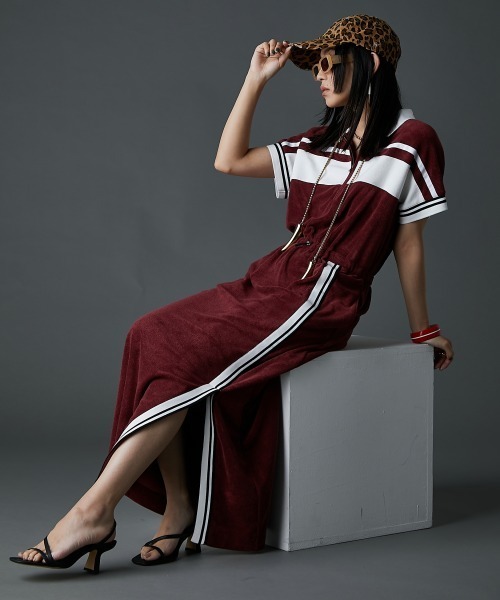 GEVS.（ジェイヴィス）の「フレンチスリーブポロシャツロングワンピース＜大きいサイズ有＞GEVS.（ワンピース・レディース・ブラック/バーガンディー・LL/3L/4L/5L/M/L）」の2枚目の写真