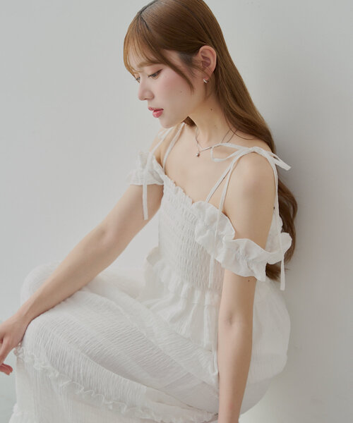 美品 PICTURES ピクチャーズ リンゴ柄 ベアワンピース フリーサイズ セール】【5色展開】フリルデザインベアワンピース（ワンピース