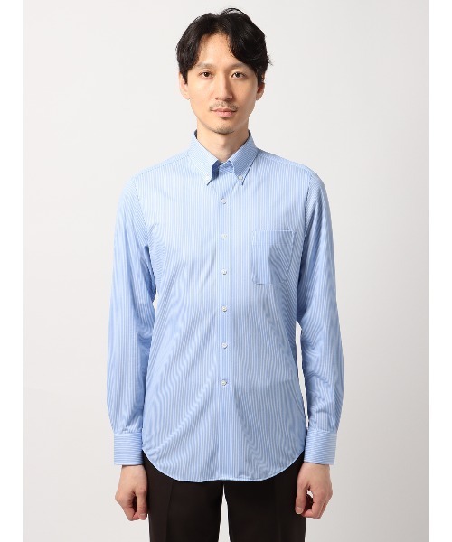 SUIT SQUARE(スーツスクエア)の「最高シャツ ワイシャツ 長袖 ノンアイロンジャージー ボタンダウンカラー FIT ドレスシャツ(ビジネスシャツ・メンズ・ピンク系/ネイビー系・首回り37cm-裄丈80cm/首回り37cm-裄丈84cm/首回り39cm-裄丈82cm/首回り39cm-裄丈86cm/首回り41cm-裄丈84cm/首回り41cm-裄丈88cm/首回り43cm-裄丈86cm/首回り45cm-裄丈86cm)」の3枚目の写真