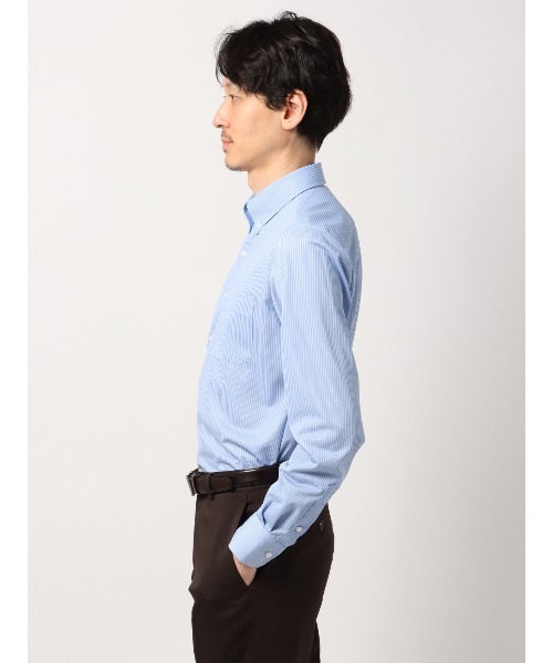 SUIT SQUARE(スーツスクエア)の「最高シャツ ワイシャツ 長袖 ノンアイロンジャージー ボタンダウンカラー FIT ドレスシャツ(ビジネスシャツ・メンズ・ピンク系/ネイビー系・首回り37cm-裄丈80cm/首回り37cm-裄丈84cm/首回り39cm-裄丈82cm/首回り39cm-裄丈86cm/首回り41cm-裄丈84cm/首回り41cm-裄丈88cm/首回り43cm-裄丈86cm/首回り45cm-裄丈86cm)」の4枚目の写真