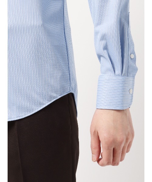 SUIT SQUARE(スーツスクエア)の「最高シャツ ワイシャツ 長袖 ノンアイロンジャージー ボタンダウンカラー FIT ドレスシャツ(ビジネスシャツ・メンズ・ピンク系/ネイビー系・首回り37cm-裄丈80cm/首回り37cm-裄丈84cm/首回り39cm-裄丈82cm/首回り39cm-裄丈86cm/首回り41cm-裄丈84cm/首回り41cm-裄丈88cm/首回り43cm-裄丈86cm/首回り45cm-裄丈86cm)」の7枚目の写真