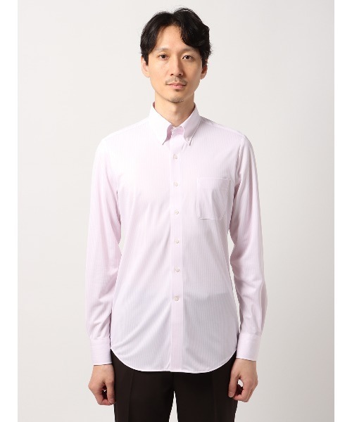 SUIT SQUARE(スーツスクエア)の「最高シャツ ワイシャツ 長袖 ノンアイロンジャージー ボタンダウンカラー FIT ドレスシャツ(ビジネスシャツ・メンズ・ピンク系/ネイビー系・首回り37cm-裄丈80cm/首回り37cm-裄丈84cm/首回り39cm-裄丈82cm/首回り39cm-裄丈86cm/首回り41cm-裄丈84cm/首回り41cm-裄丈88cm/首回り43cm-裄丈86cm/首回り45cm-裄丈86cm)」の10枚目の写真