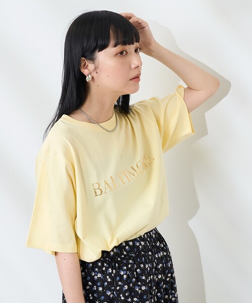 FREAK'S STORE(フリークスストア)の「フロントバックロゴ箔プリントTシャツ(Tシャツ/カットソー・レディース・杢グレー/オフホワイト/イエロー・フリ-)」の9枚目の写真