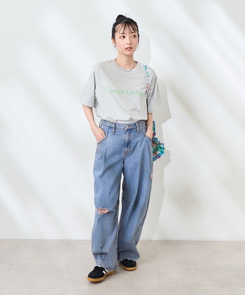 FREAK'S STORE(フリークスストア)の「フロントバックロゴ箔プリントTシャツ(Tシャツ/カットソー・レディース・杢グレー/オフホワイト/イエロー・フリ-)」の13枚目の写真