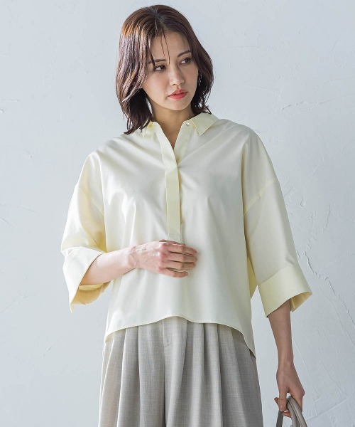 LAUTREAMONT（ロートレアモン）の「シワ軽減オックスフォードブラウス≪洗濯機で洗える≫（シャツ/ブラウス・レディース・グリーン/イエロー/ホワイト/ライトブルー・9号）」の4枚目の写真