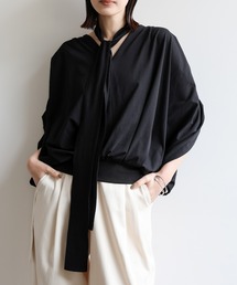 select MOCA Et | 【Et】Tie-Detail Balloon Sleeve V-Neck Knit Top(Tシャツ/カットソー)