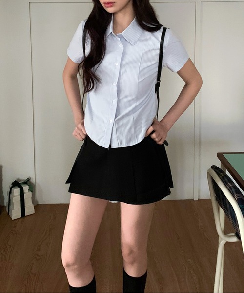 by muni:r（バイ ムニール）の「ストライプ半袖シャツ（シャツ/ブラウス・レディース・ブルー/ホワイト・FREE）」の6枚目の写真