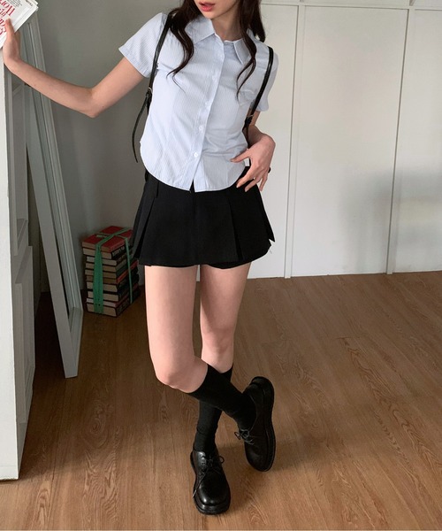 by muni:r（バイ ムニール）の「ストライプ半袖シャツ（シャツ/ブラウス・レディース・ブルー/ホワイト・FREE）」の14枚目の写真