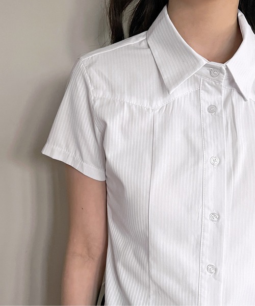 by muni:r（バイ ムニール）の「ストライプ半袖シャツ（シャツ/ブラウス・レディース・ブルー/ホワイト・FREE）」の16枚目の写真